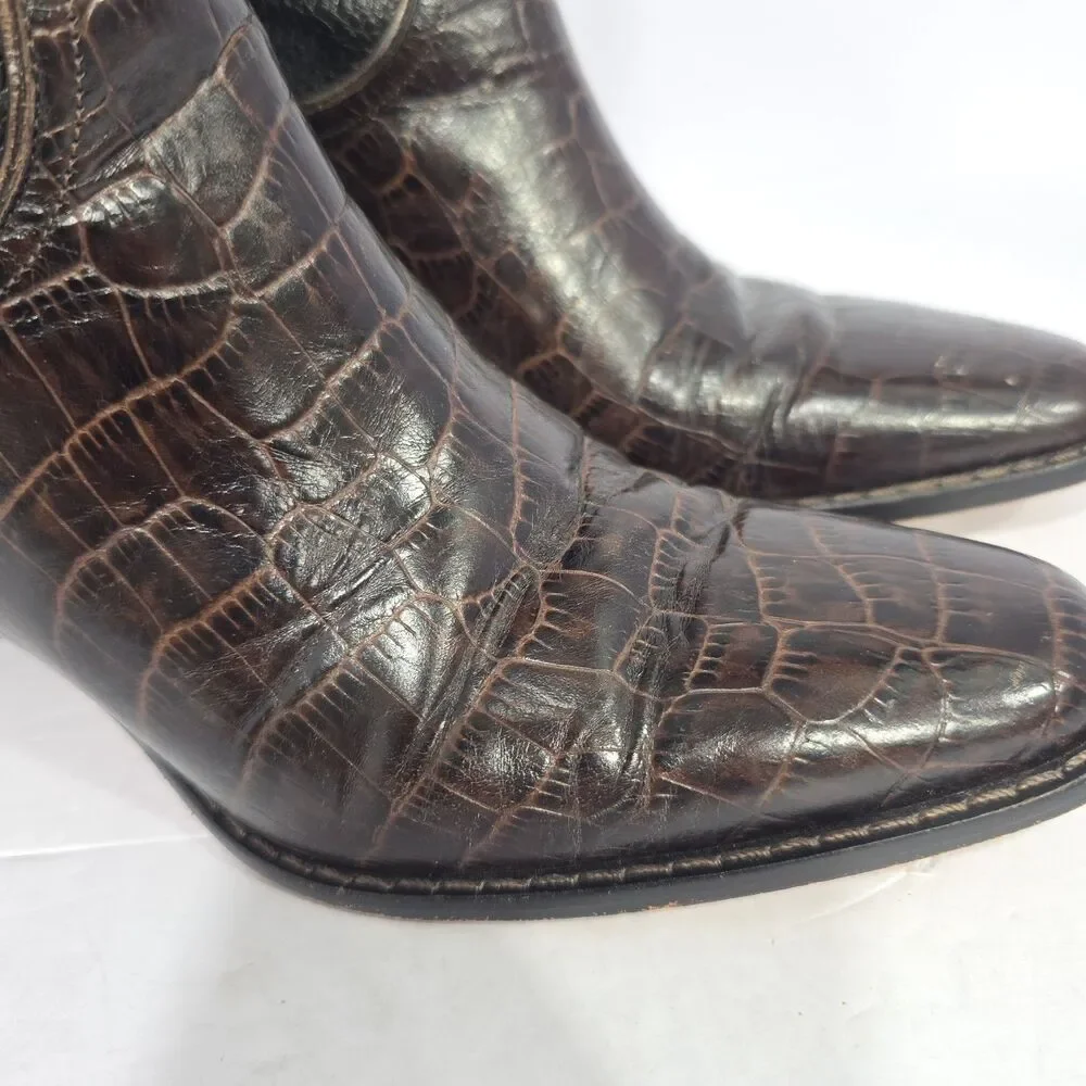 Brighton Women’s Toby Western Boots Sz 7.5 Black Brown Heart Charm Leather NICE!